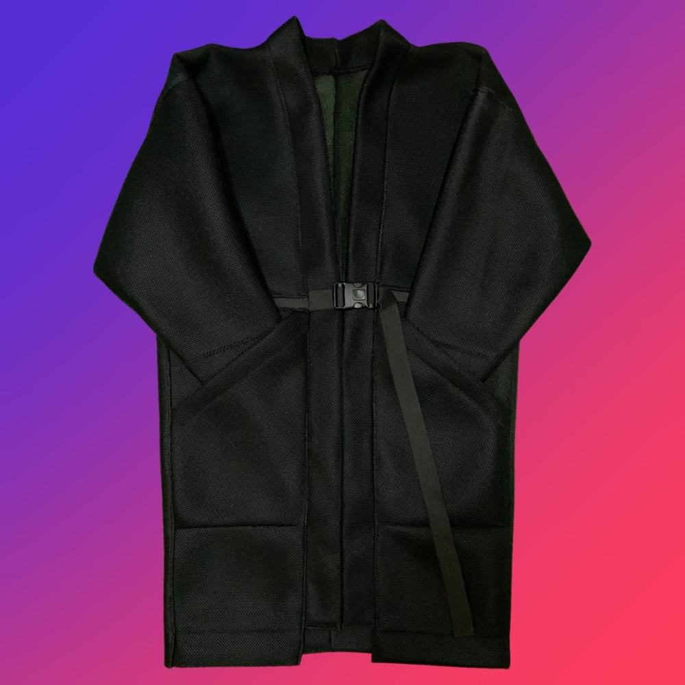 HEEDEN Black Mesh Buckle Robe Coat